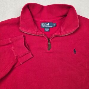 VTG Polo Ralph Lauren Men's Red Cotton Quarter Zip Pullover Sweater Big Tall XL